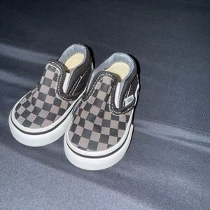 Vans Kids Black and Gray Checkered Slip-On Sneakers